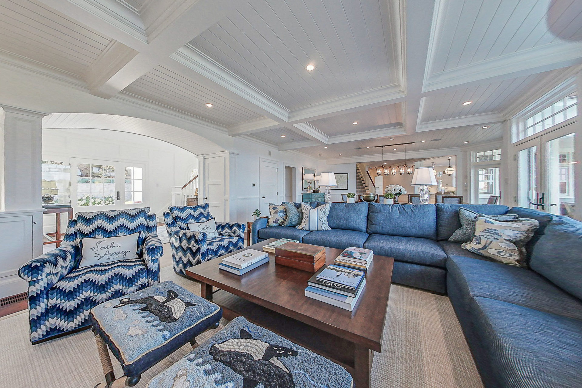 Image of the living room in a 2-story colonial style home in North Chatham, MA.