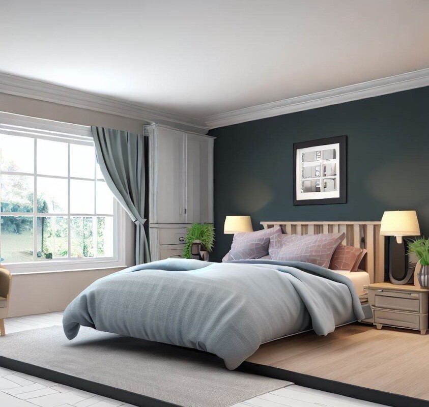 watercolor image of a staged bedroom created by ai showing how to sell more homes for more money in less yime with professional home staging