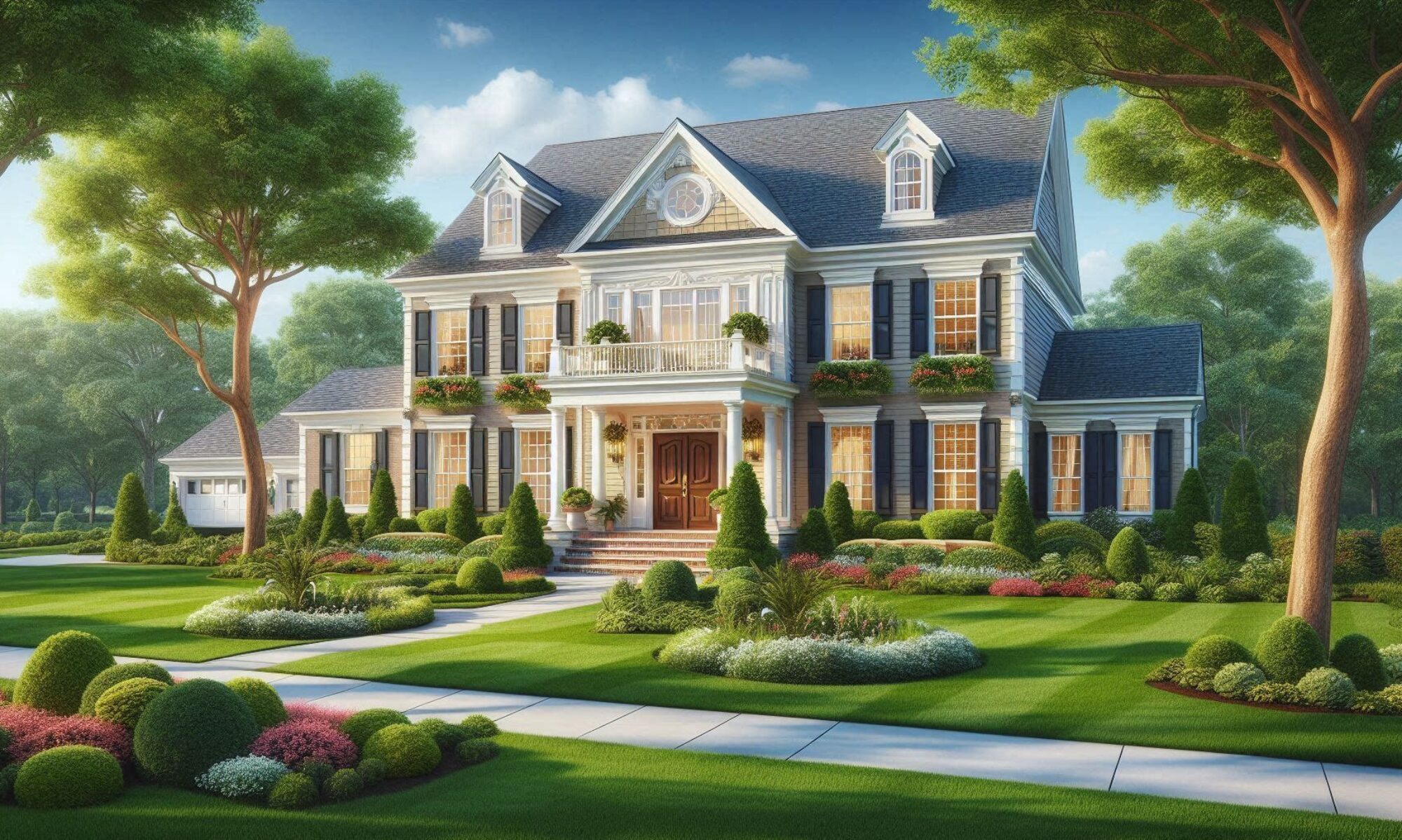 Upscale 2-story colonial style home with great curb appeal - This image created for Decora Photography by AI